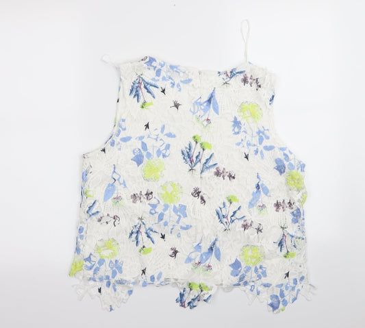 Select Womens White Floral Basic Tank Size 14