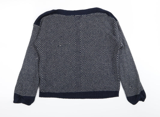 Indigo Womens Blue Houndstooth Pullover Jumper Size 12