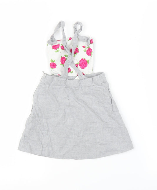 Janie and Jack Girls Grey Pinafore/Dungaree Dress Size 18-24 Months