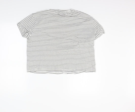 New Look Womens White Striped Basic Polo Size 12