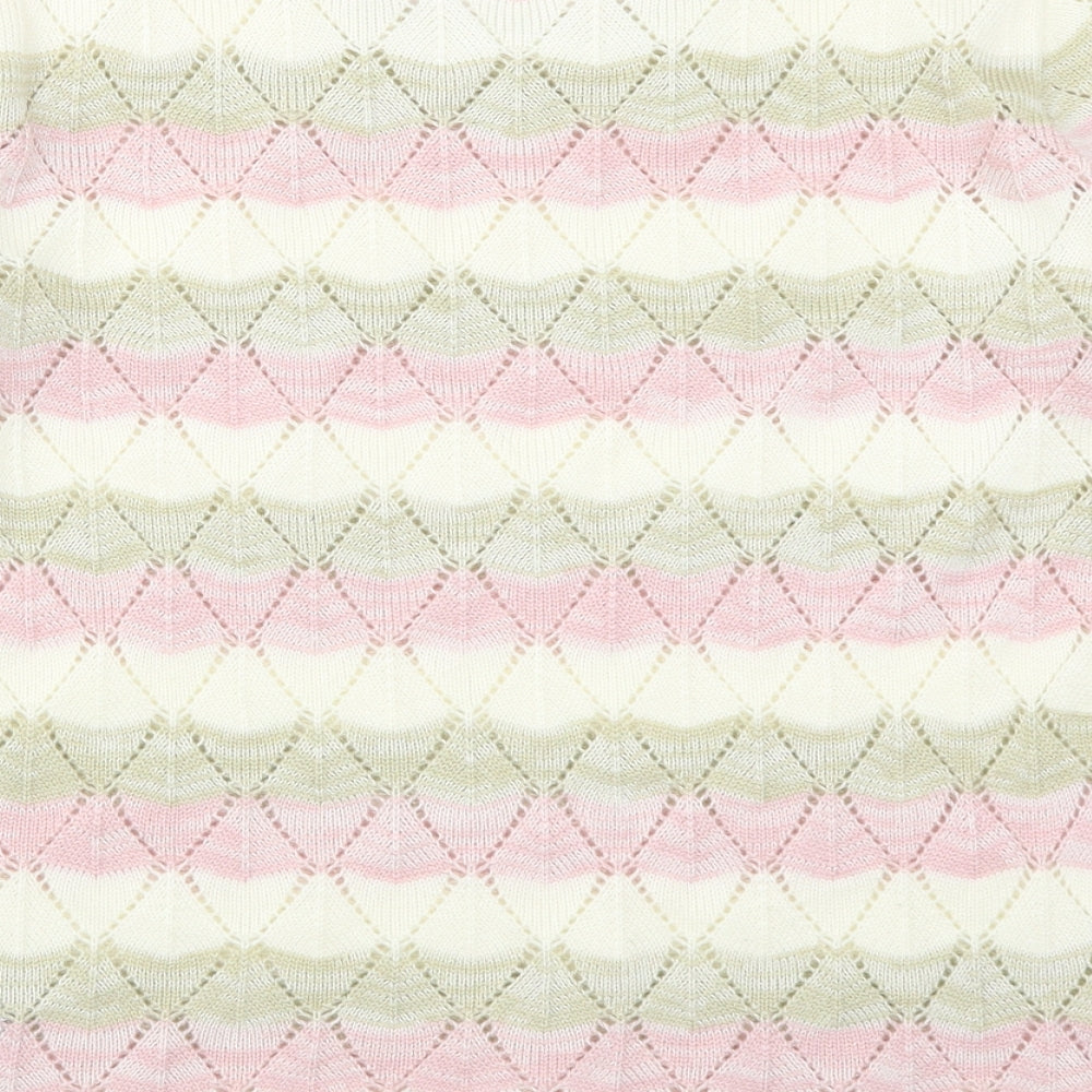 Preworn Womens Pink Striped Pullover Jumper Size 16 - Beige