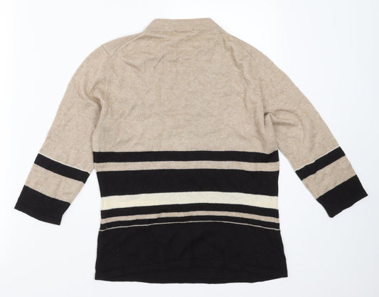 PLANET Womens Beige Striped Pullover Jumper Size M