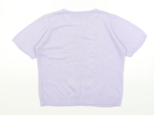 Berkertex Womens Purple Floral Basic T-Shirt Size 12