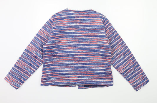 Anne De Lancay Womens Blue Striped Jacket Blazer Size M