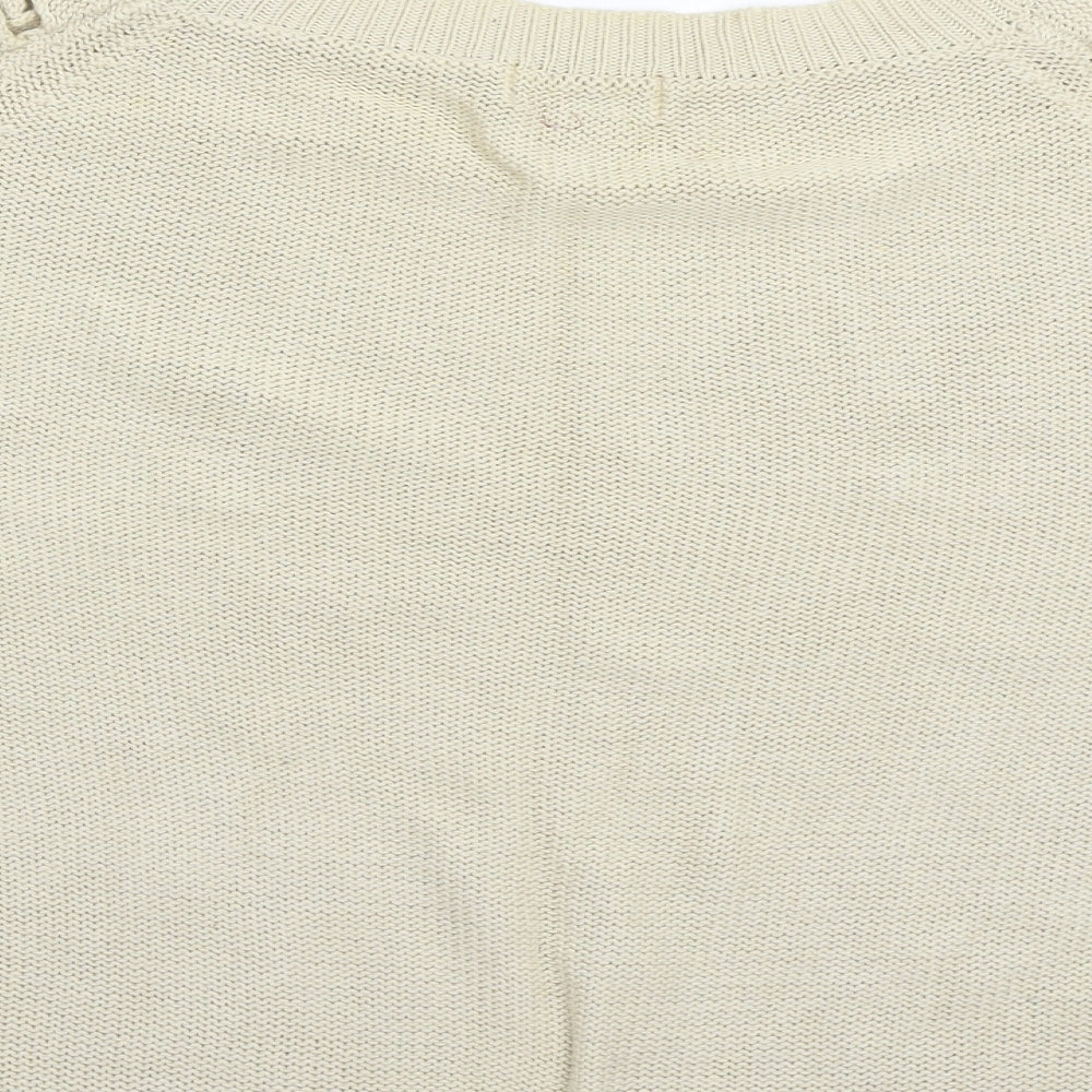 Brand and care label for Love 21 women’s beige jumper, size L