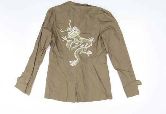 Todays Woman Womens Brown Basic Button-Up Size 10 - Dragon Print