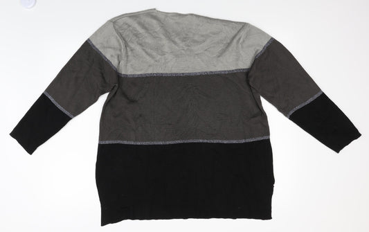 Carolyn Taylor Mens Grey Striped Pullover Jumper Size L
