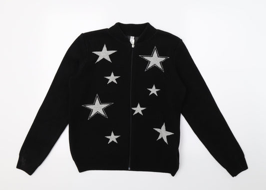 Defacto Womens Black Geometric Knit Full Zip Jumper Size S - Stars