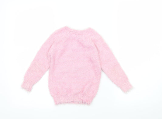 Ilovegirlswear Girls Pink Knit Pullover Jumper Size 5 Years - Unicorn