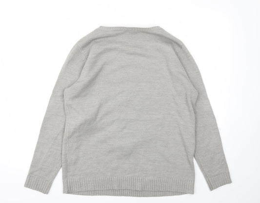 Peakocks Womens Grey Animal Print Pullover Jumper Size L