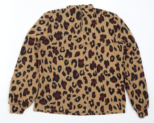 Oasis Womens Brown Animal Print Pullover Sweatshirt Size M