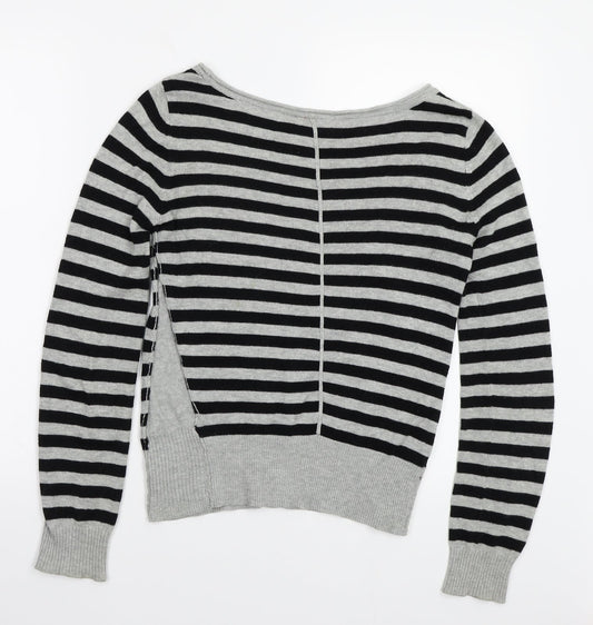 H&M Womens Grey Striped Pullover Jumper Size 34