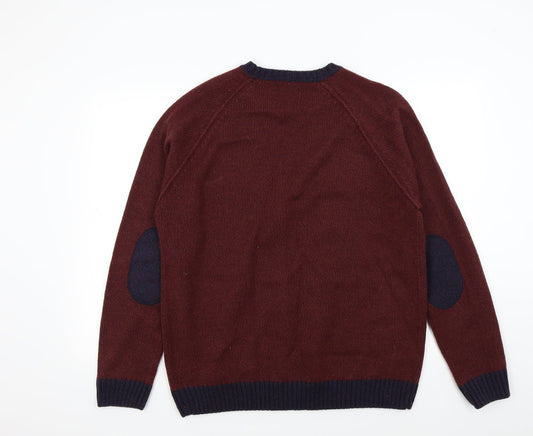 BURTONS Mens Red Henley Jumper Size XL