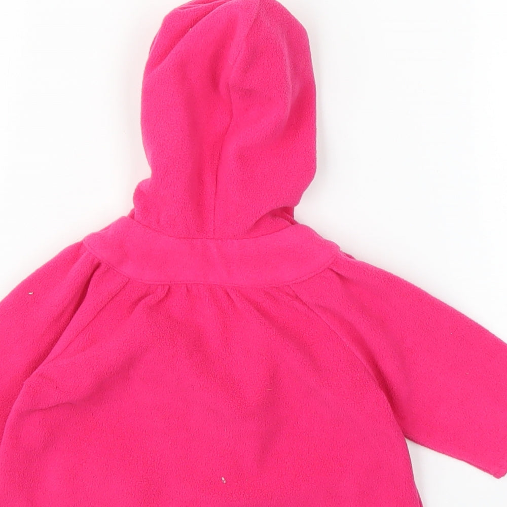 Brand and care label for George girls’ pink floral fleece overcoat coatigan, size 0-3, months