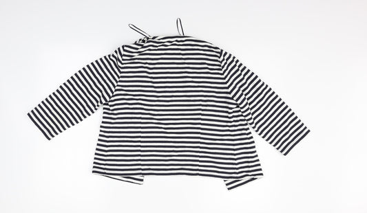 M&Co Womens White Striped Cardigan Jumper Size 10