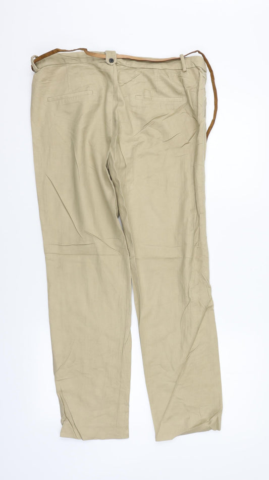 Zara Womens Beige Trousers Size 12 L27 in - BELTED