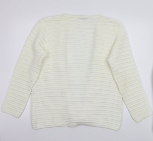BASSINI Womens White Cardigan Jumper Size L