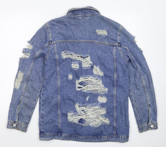 Denim & Co. Womens Blue Denim Jacket Size 10 - Distressed