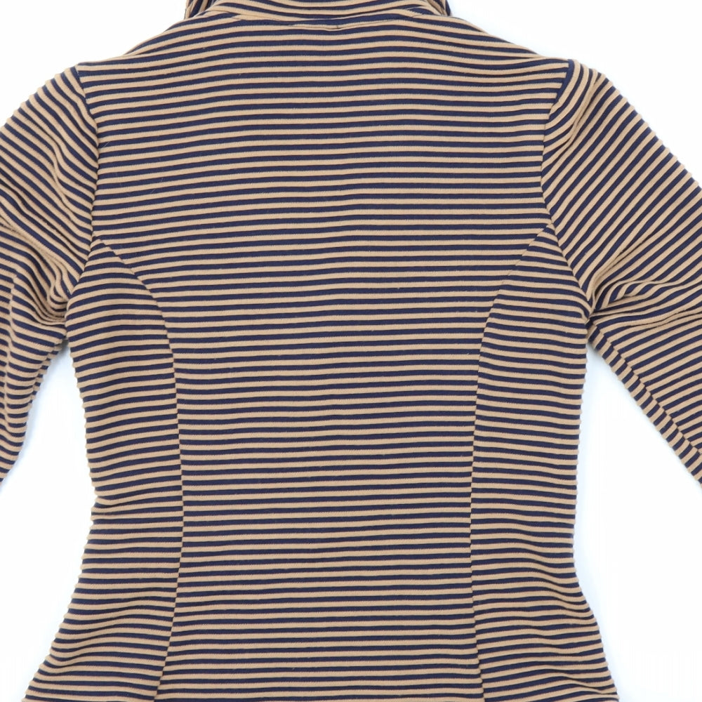 Brand and care label for Papaya women’s brown striped jacket, size UK 10