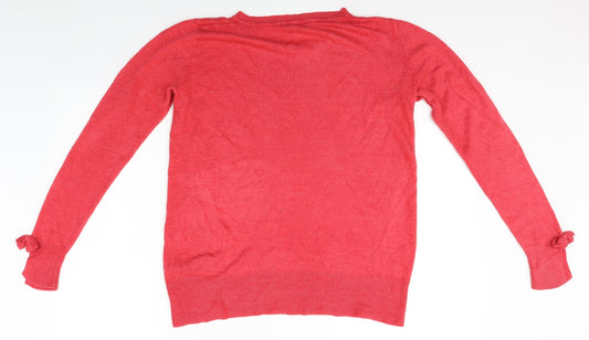 Dorothy Perkins Womens Red Pullover Jumper Size 14 - bows on sleeves