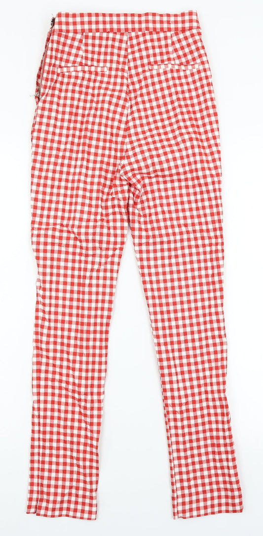 Astradivarius Womens Red Check Trousers Size 6 L26 in