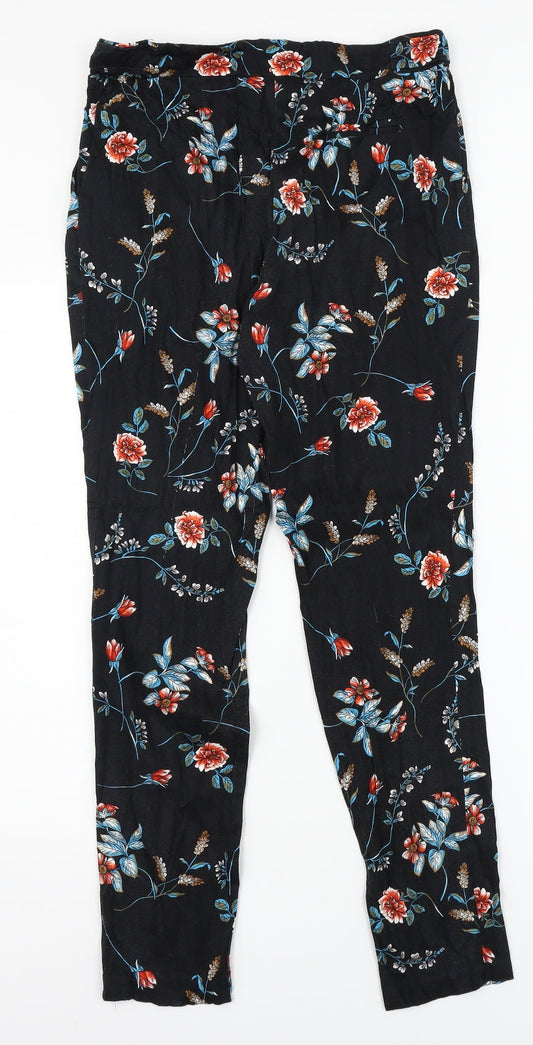 Peackocks Womens Black Floral Trousers Size 10 L27 in