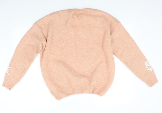 M&S Womens Pink Floral Pullover Jumper Size L