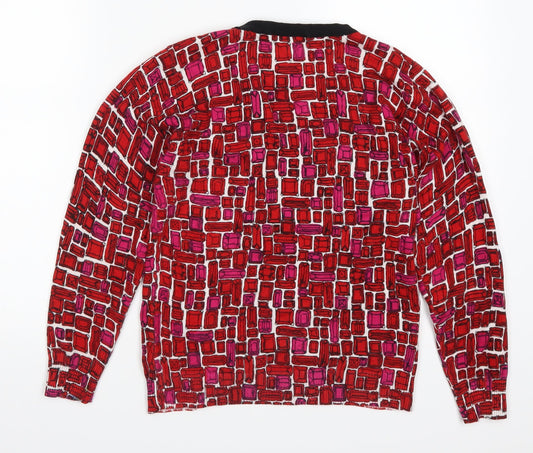 Top Knits Womens Red Geometric Cardigan Jumper Size S