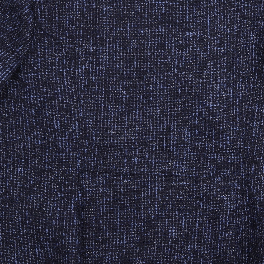 Brand and care label for Preworn women’s blue overcoat jacket, size UK 18