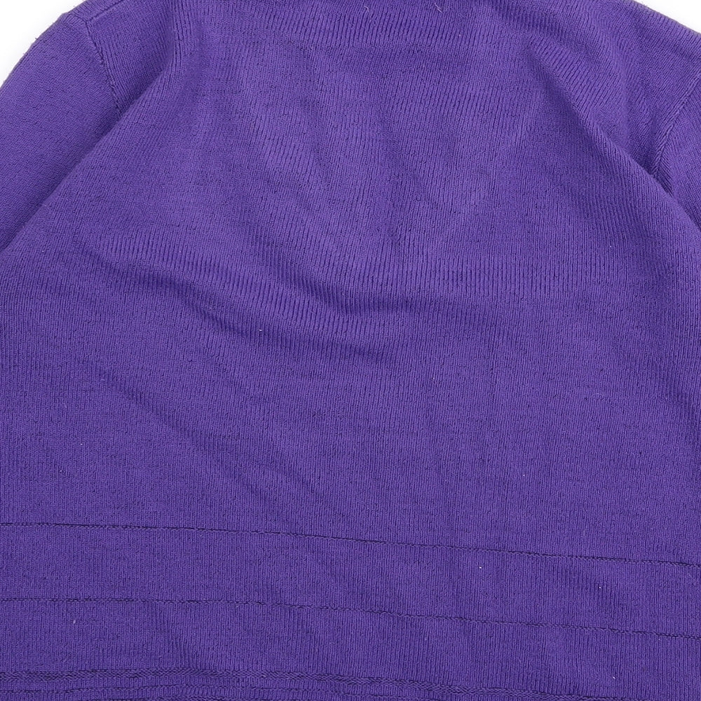 Brand and care label for CHIC women’s purple cardigan jumper, size L