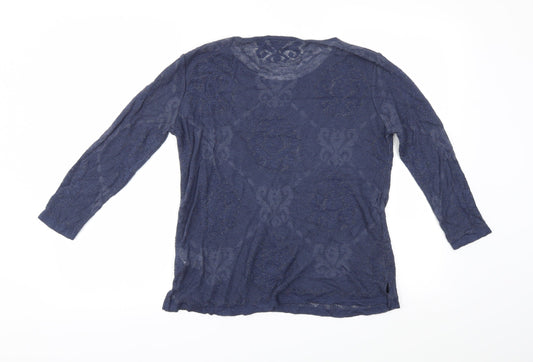 Warehouse Womens Blue Floral Pullover Jumper Size 8 - Sheer