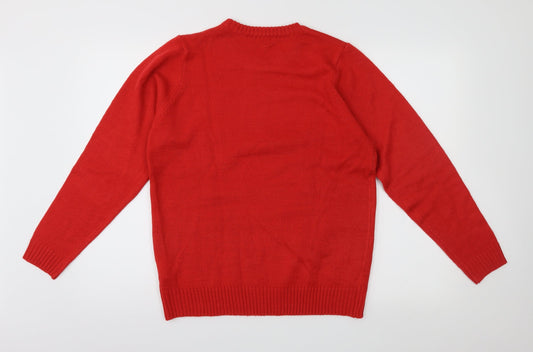 Avenue Mens Red Knit Pullover Jumper Size M - Christams