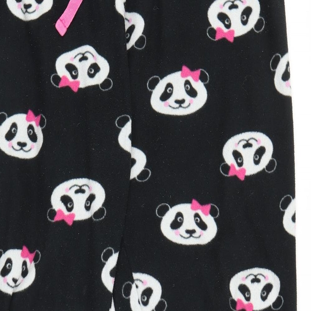 Preworn Womens Black Animal Print Fleece Chemise Pyjama Pants Size L - Panda