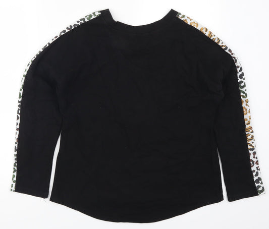 Lacony Womens Black Pullover Sweatshirt Size M - Animal Print Stripe on Arms