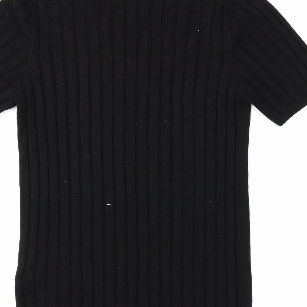 Brand and care label for ASOS women’s black tunic t-shirt, size M