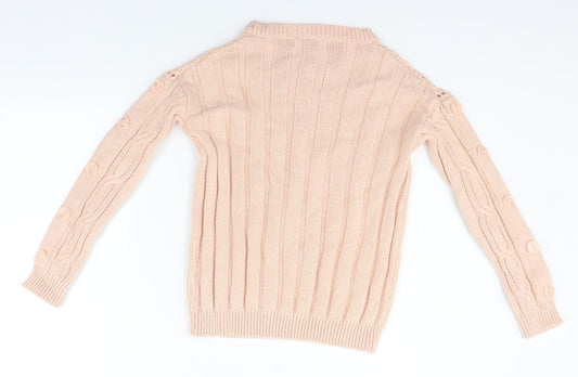 M&S Womens Pink Pullover Jumper Size 8 - buttoned sleeves