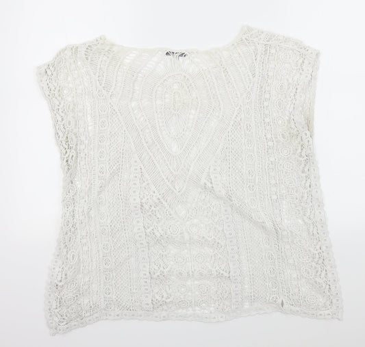 Peacocks Womens White Floral Basic Blouse Size S