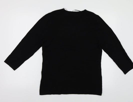 BASSINI Womens Black Jersey Pullover Jumper Size M - Embroidered detail