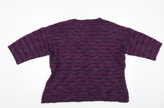 BM Collection Womens Purple Striped Pullover Jumper Size XL