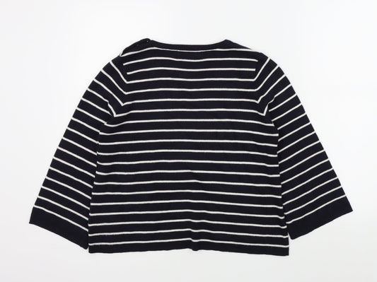 M&S Womens Blue Striped Pullover Jumper Size 14 - button detail on shoulder