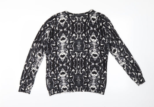 Encuento Womens Black Geometric Cardigan Jumper Size L
