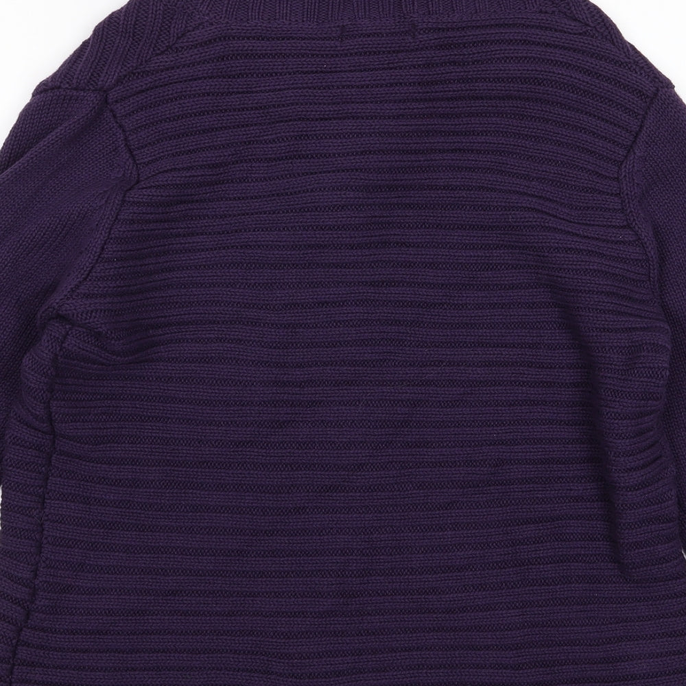 Brand and care label for fabrizo women’s purple cardigan jumper, size L
