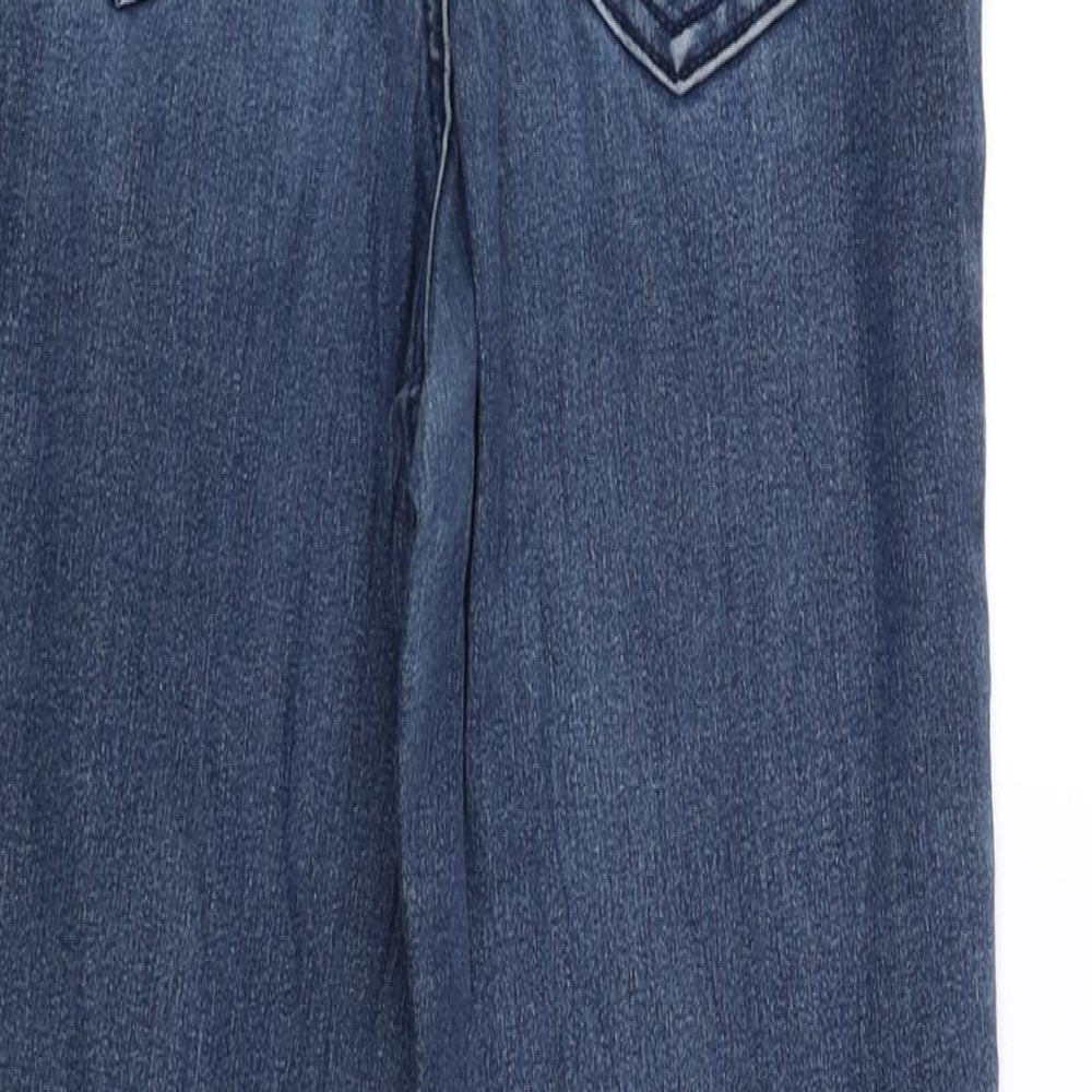 Brand and care label for ASOS women’s blue straight jeans, size UK 25, 28-inch leg