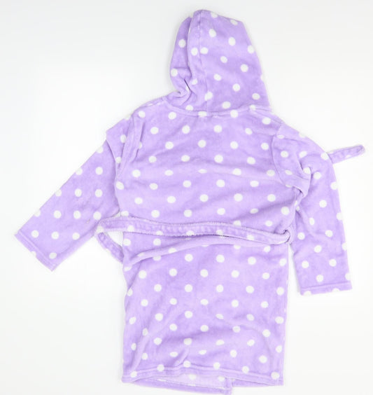 Preworn Girls Purple Polka Dot Robe Size 10-11 Years - Caitlin embroidered on