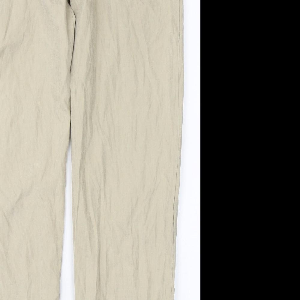 Brand and care label for Missguided women’s beige trousers, size UK 8, 30-inch leg