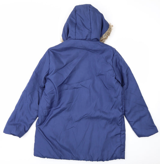 Anne De Lancay Womens Blue Parka Coat Size S