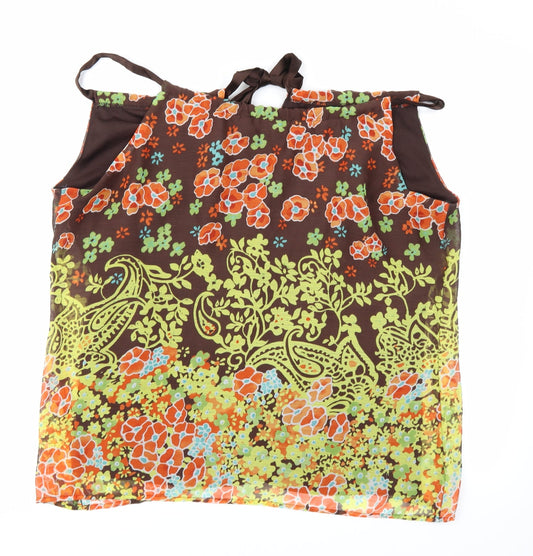 Takara Womens Brown Floral Basic Blouse Size L