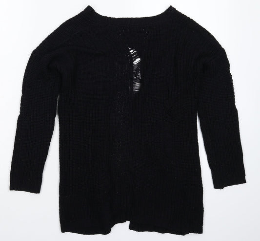 Primark Girls Black Knit Cardigan Jumper Size 9-10 Years - Distressed