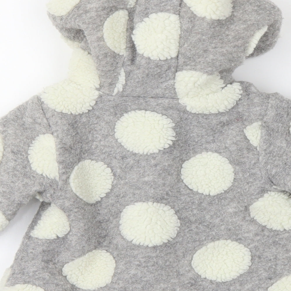 Brand and care label for M&Co Baby Grey Polka Dot Jacket, size 9-12, Months