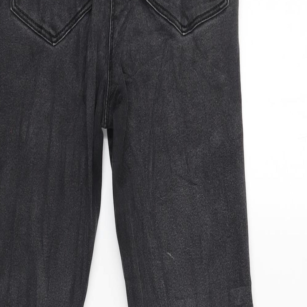Brand and care label for Denim women’s grey straight jeans, size UK 8, 28-inch leg